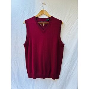 ORVIS Mens V Neck Sweater Vest Burgundy 100% Merino Wool Red Maroon Knit Medium